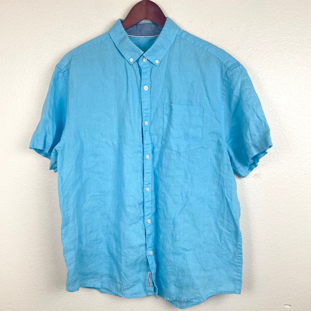 Original Penguin Mens Shirt M %100 Linen Button Up Natural Sustainable Travel